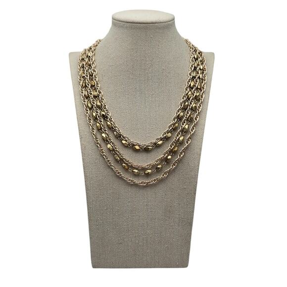 Coro Multi-Strand Gold-Tone Chain Mid-Century Vintage Necklace - Picture 6 of 7